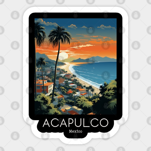 A Vintage Travel Illustration of Acapulco - Mexico Sticker by goodoldvintage